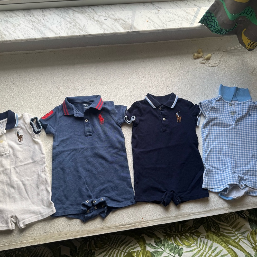 Kids Polo Romper Set - Blue, Navy, White, Checkered